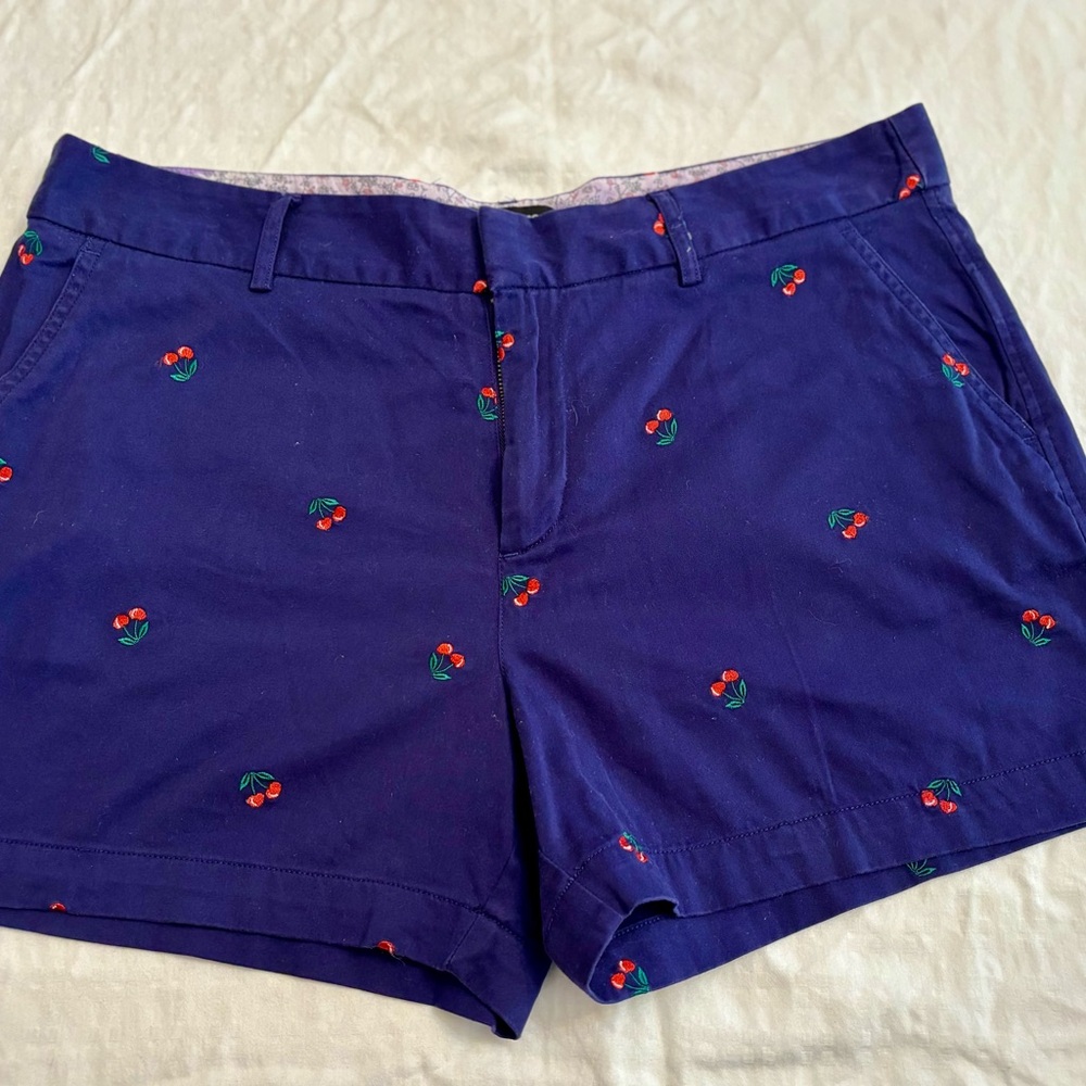 Jones New York Cherry Embroidered Blue and Red Bermudas
